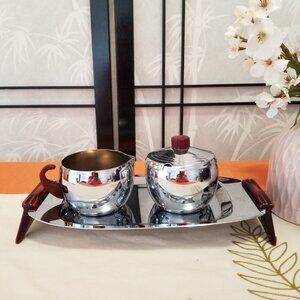 Beautiful Glo Hill Cream & Sugar w/Tray - Bakelite Handles